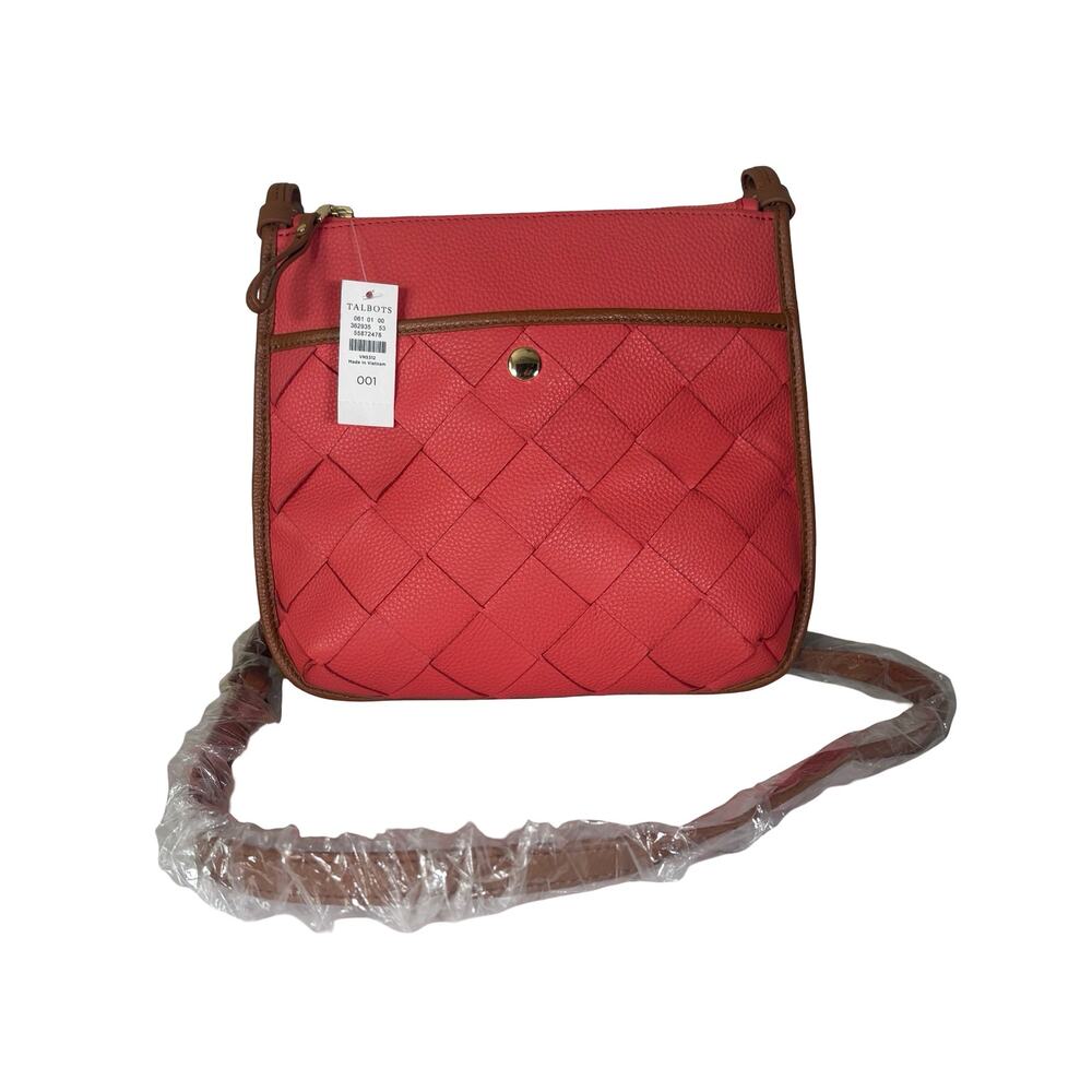 Talbots Watermelon Coral Woven Leather Crossbody Bag NEW